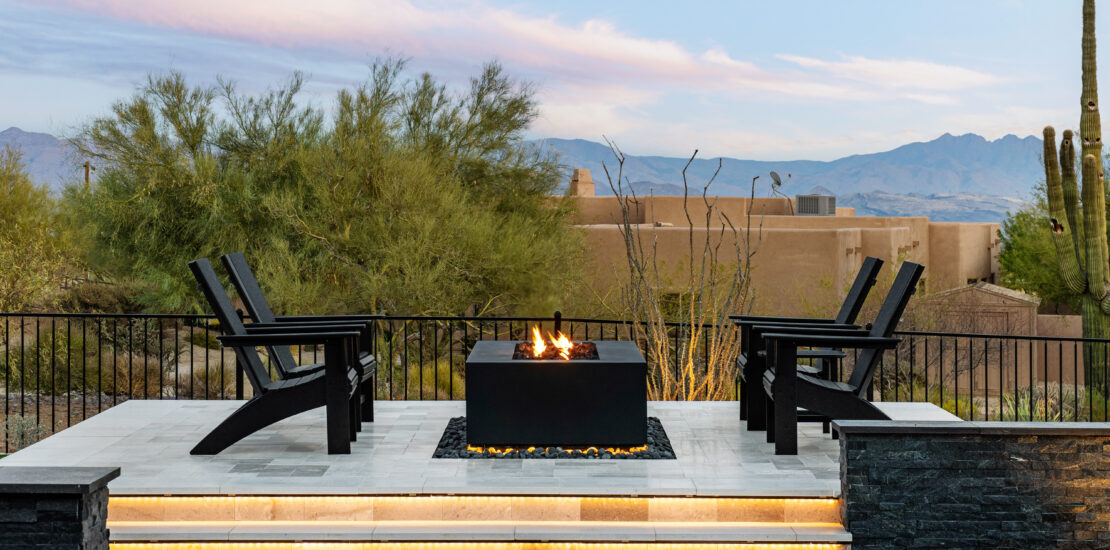 Raised sun deck with firepit in the center