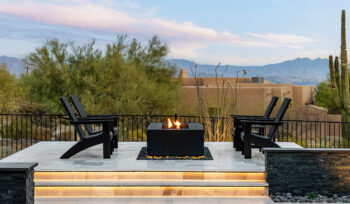 Raised sun deck with firepit in the center