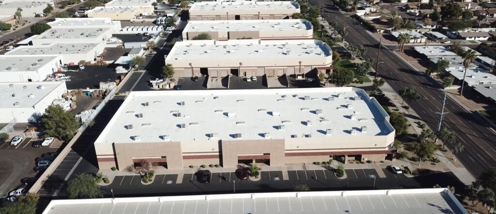 Ariel view of commercial buildings