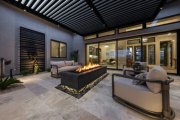 Outdoor patio cover with textured walls