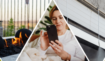 Person on phone automating her backyard features
