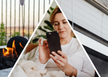 Person on phone automating her backyard features