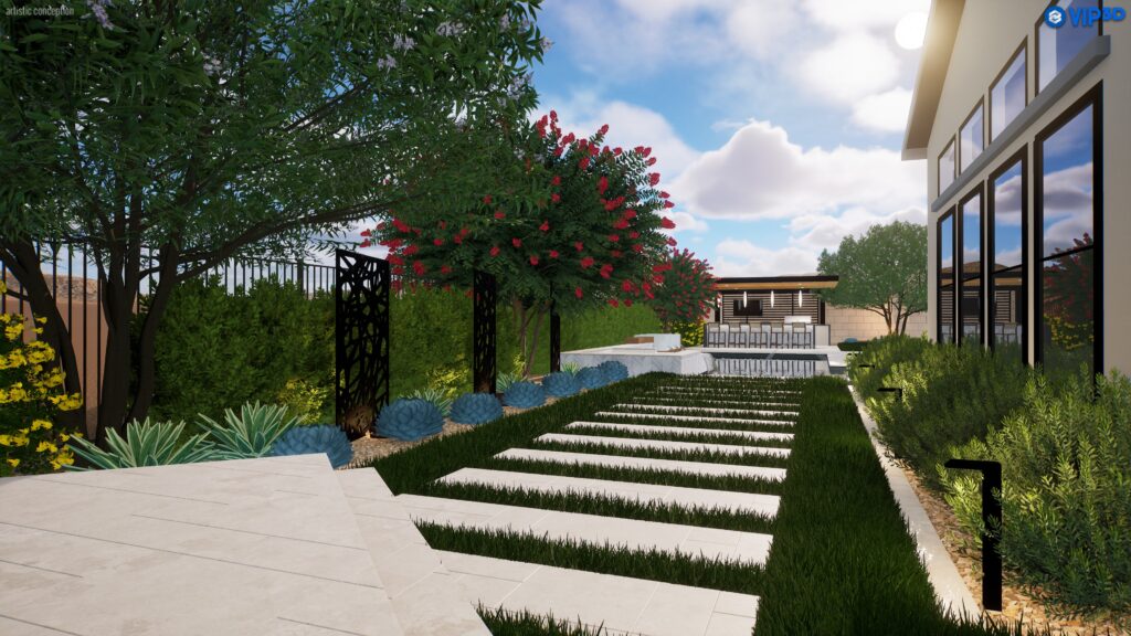 3D design rendering of side yard
