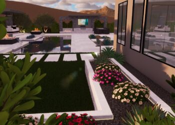 3D design rendering of backyard