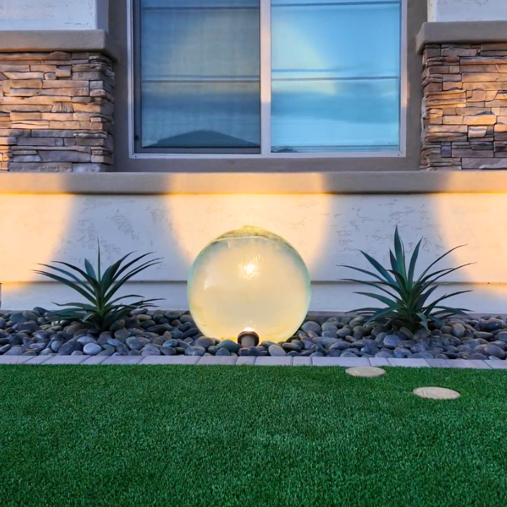 crystal ball water sphere close up on house