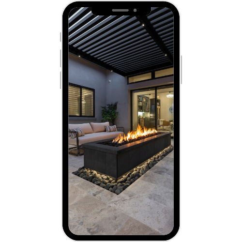 Outdoor firepit under a pergola